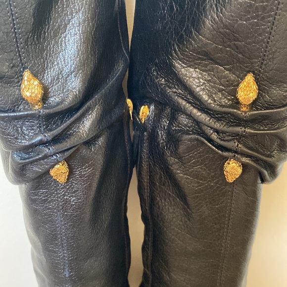 Roberto Cavalli Grace Palide black leather boot w gold snake hardware 40/10 - Picture 5 of 10